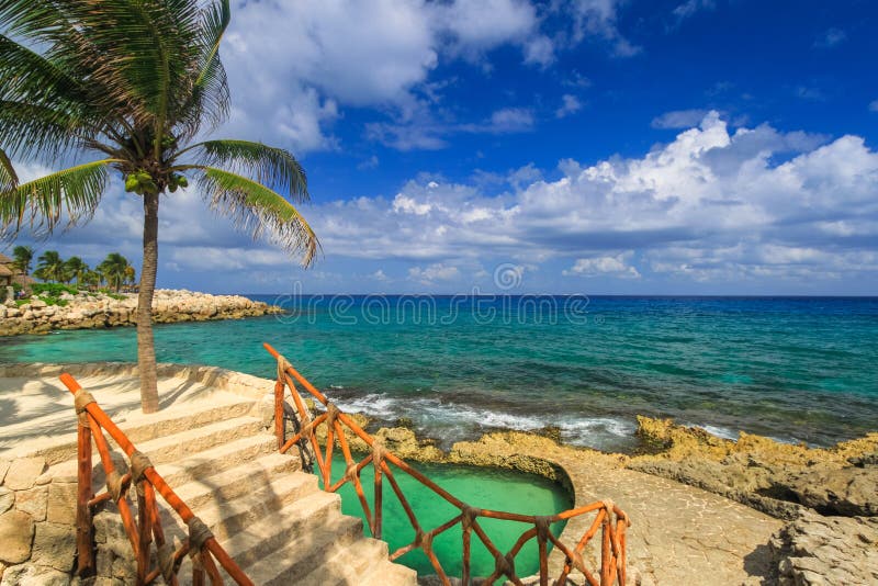 Beautiful beach at Caribbean sea in Yucatan, Mexico stock photography