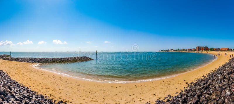 Beautiful beach landscape on the island of Foehr, the second-largest German North Sea island and a popular destination for tourists, in Schleswig-Holstein, North Sea, Germany. Beautiful beach landscape on the island of Foehr, the second-largest German North Sea island and a popular destination for tourists, in Schleswig-Holstein, North Sea, Germany