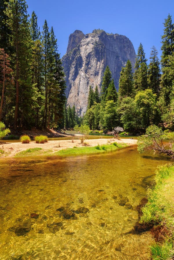 Beautiful beach on the river in Yosemite National Park royalty free stock photo Beautiful beach on the river in Yosemite National Park royalty free stock photo