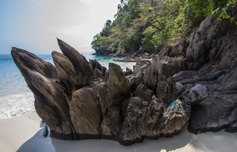 Beautiful beach and rocks at Flower Island - one of beautiful Islands in Kawthoung,a seaside province of Myanmar.