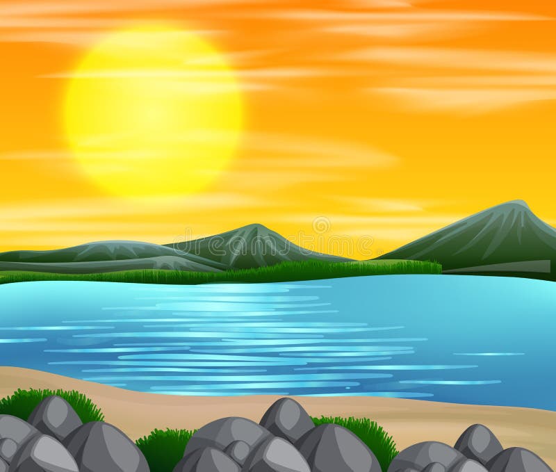 Beach Sunset Drawing For Kids