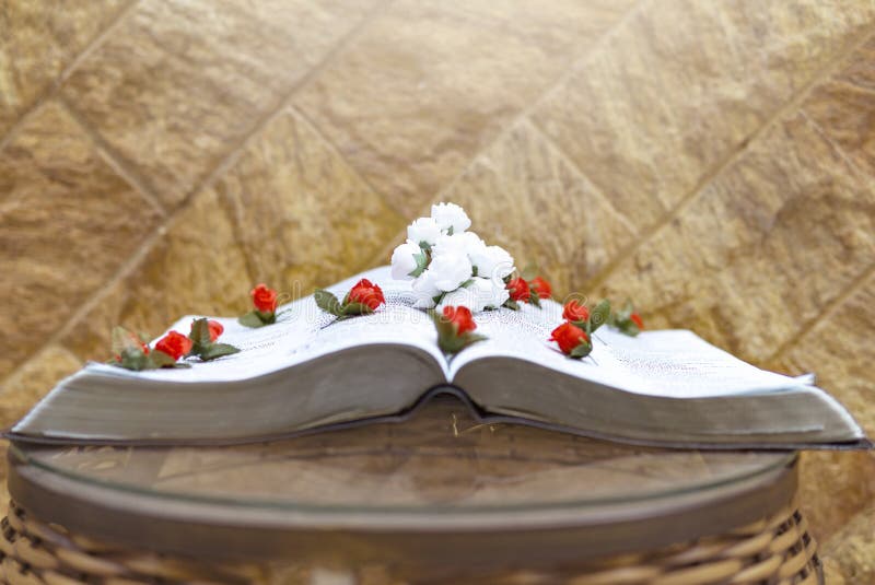 Holy Bible Scriptures with Beautiful Flowers Stock Photo Image of