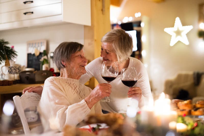 Family celebrating Christmas. Senior woman and her mother.