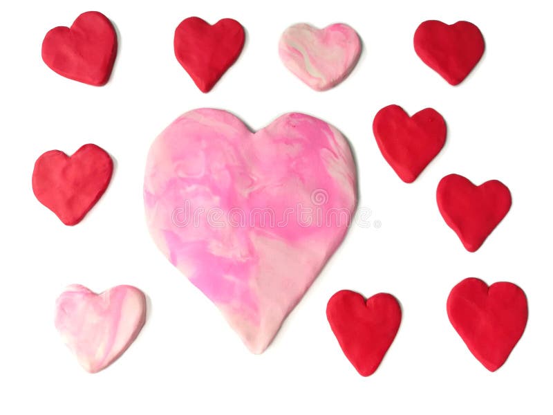 Beautiful big and small heart plasticine clay, different dough