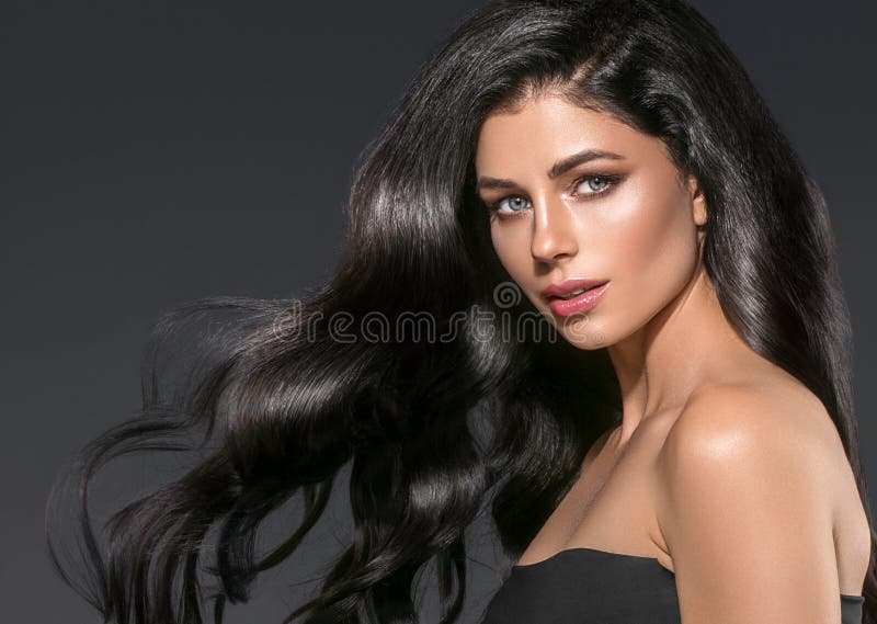 Beautiful Black Hair Woman Beauty Portrait Amazing Hairstyle Fe Stock