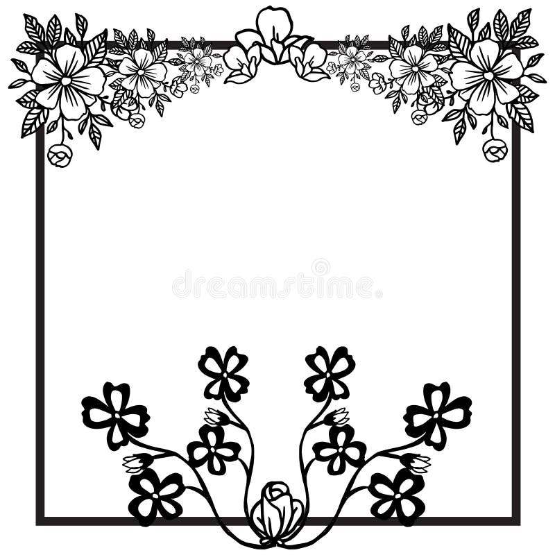 Beautiful Black and White Flower Frame, for Design Greeting Card