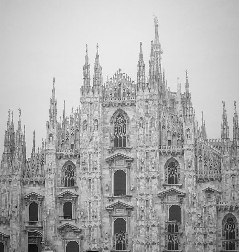 Beautiful Black and White Milan Italy Cathedral Stock Image - Image of ...