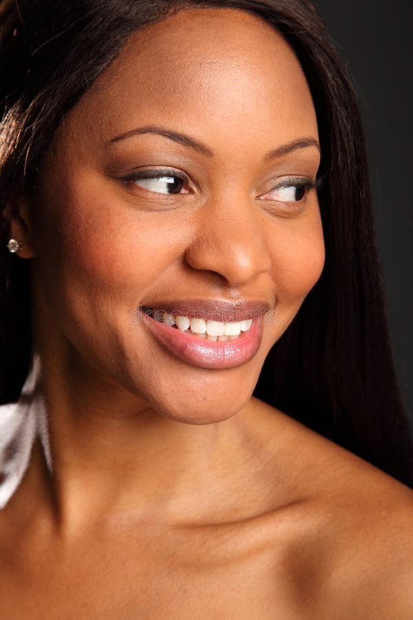 Beautiful black woman headshot happy smile