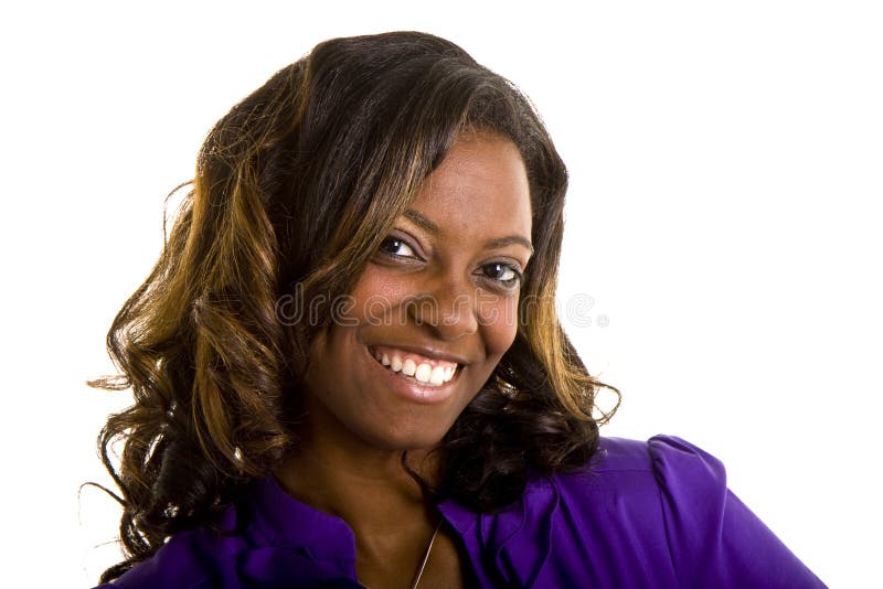 Beautiful Black Woman in Purple Blouse Great Smile