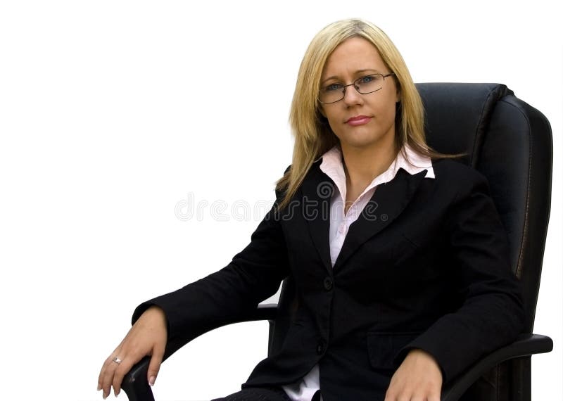 Beautiful Blond Businesswoman in high black chair