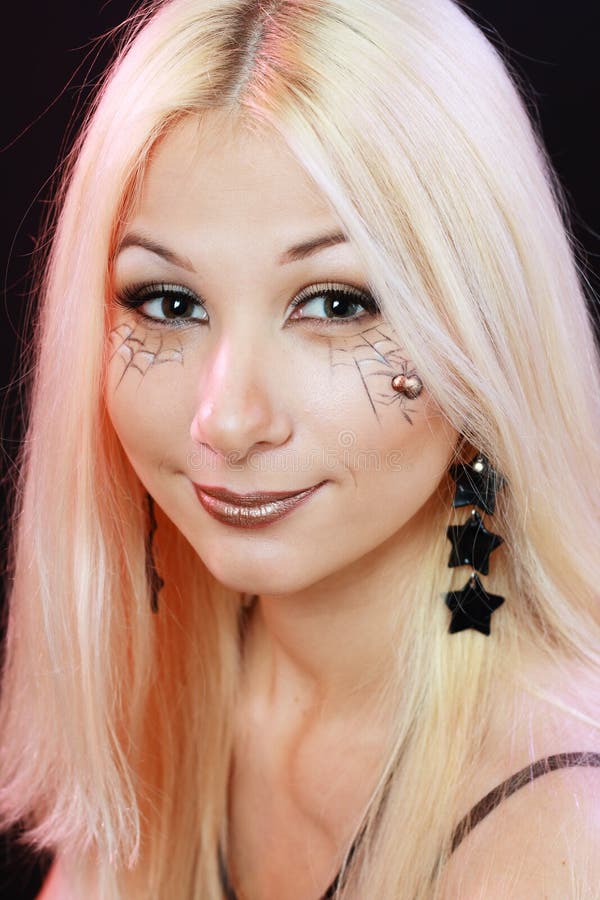 Beautiful Blond Girl with Halloween Make Up Stock Photo Image of