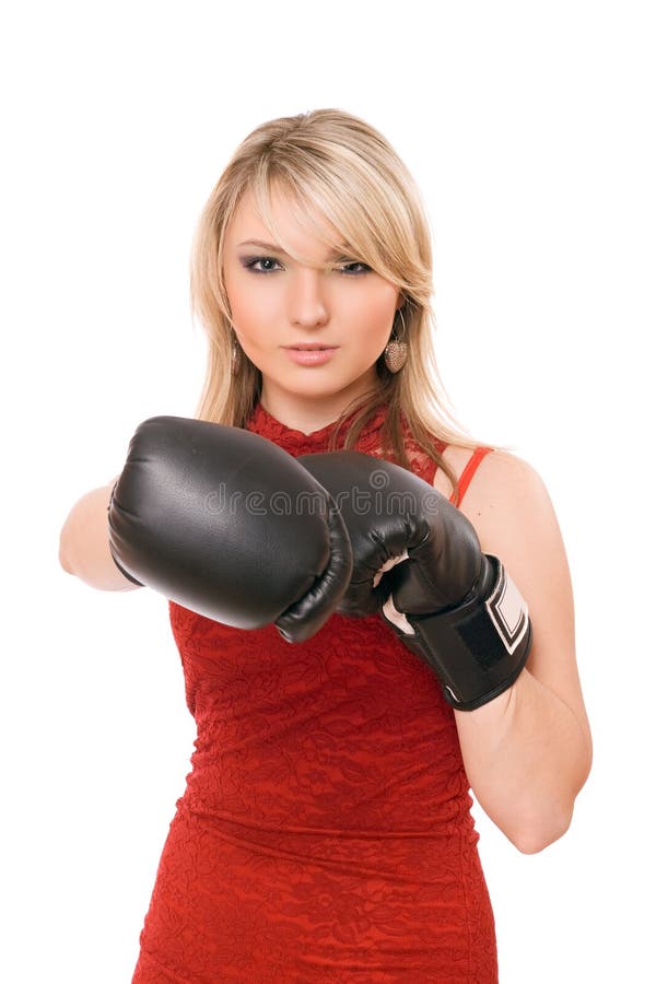 Beautiful blond lady in boxing gloves