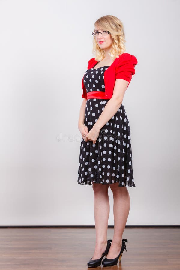 Woman Wearing Fashion Polka Dots Dress Stock Image - Image of gown ...