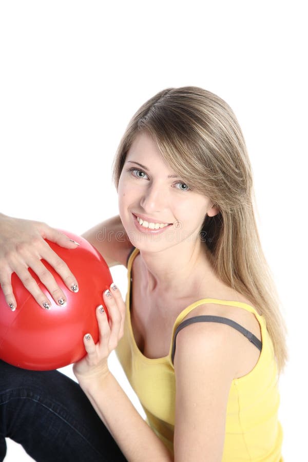 Beautiful Blonde With Red Ball Stock Image Image Of Leisure