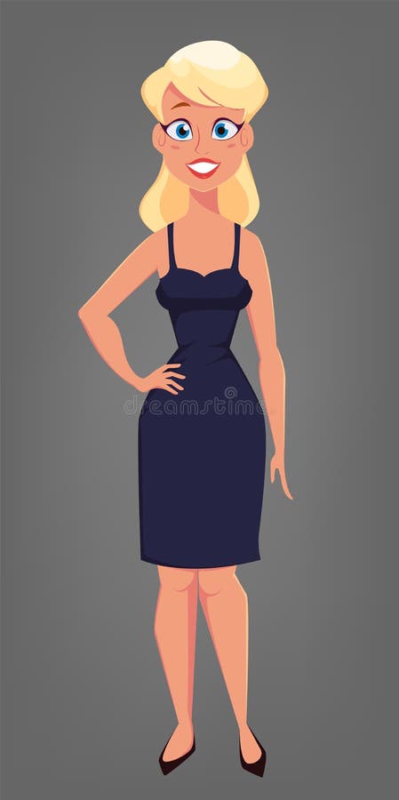 Beautiful Blonde Woman with Big Blue Eyes. Cute Cartoon Character