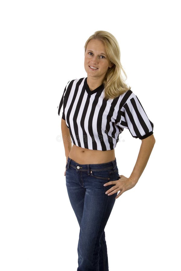 Beautiful Blonde Woman In A Referee Shirt