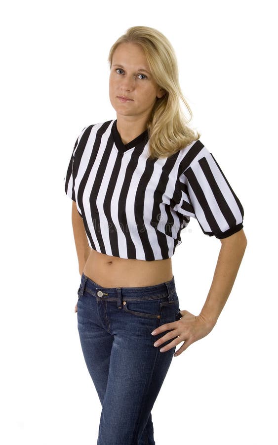 Beautiful Blonde Woman In A Referee Shirt