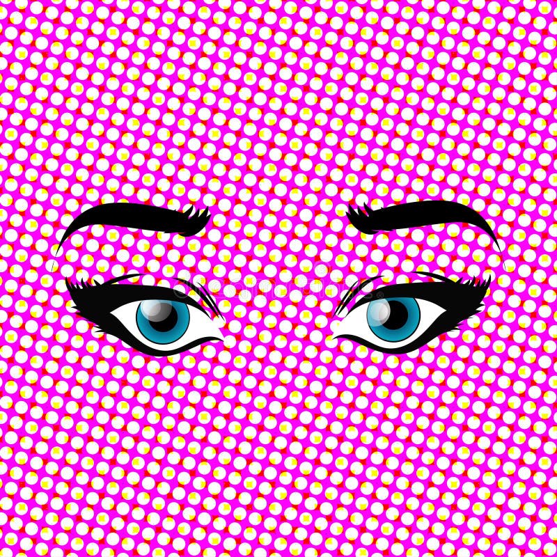 Beautiful blue eyes girl on pink pop art style background