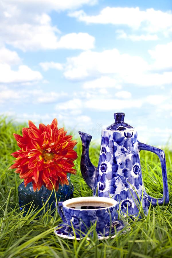 Beautiful Blue Floral Teapot, Cup Stock Photo Image of vintage