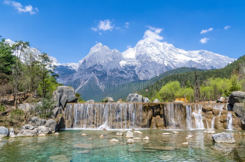 Beautiful Blue Moon Valley in Jade Dragon Snow Mountain. Lijiang Yunnan China stock photos Beautiful Blue Moon Valley in Jade Dragon Snow Mountain. Lijiang Yunnan China stock photos