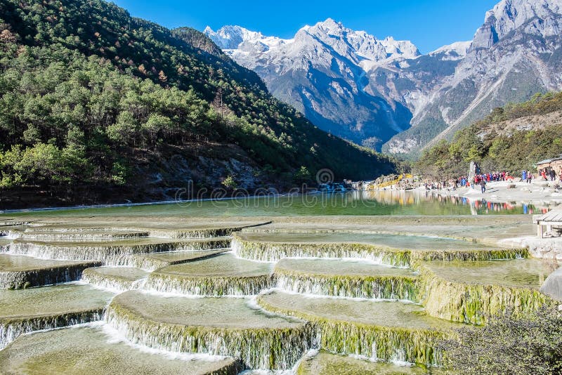 Beautiful of Blue Moon Valley, landmark and popular spot for tourists attractions inside the Jade Dragon Snow Mountain Yulong. Scenic Area, near Lijiang Old stock photography Beautiful of Blue Moon Valley, landmark and popular spot for tourists attractions inside the Jade Dragon Snow Mountain Yulong. Scenic Area, near Lijiang Old stock photography