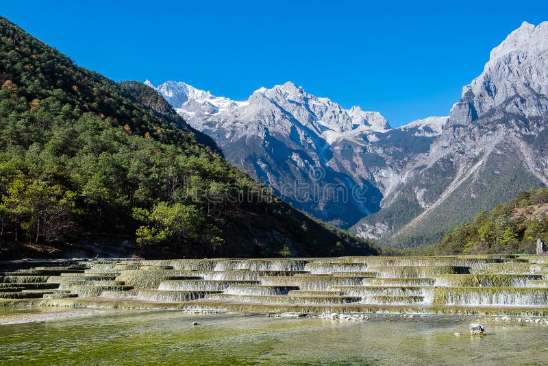 Beautiful of Blue Moon Valley, landmark and popular spot for tourists attractions inside the Jade Dragon Snow Mountain Yulong. Scenic Area, near Lijiang Old royalty free stock photos Beautiful of Blue Moon Valley, landmark and popular spot for tourists attractions inside the Jade Dragon Snow Mountain Yulong. Scenic Area, near Lijiang Old royalty free stock photos