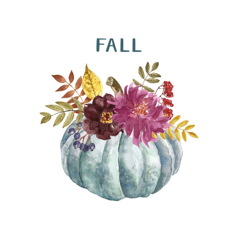 Fall Pumpkin Arrangement. Watercolor Beautiful Floral Autumn Bouquet ...