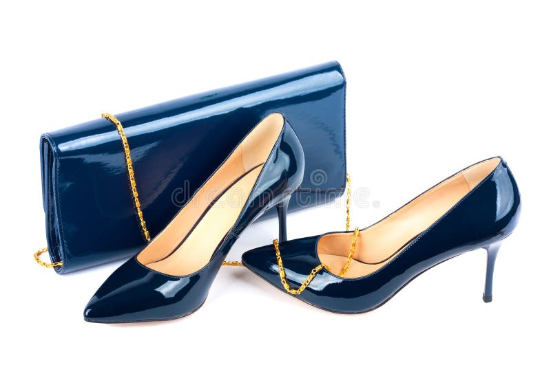 Beautiful Blue Shoes with Clutches on Isolated Background Stock Image