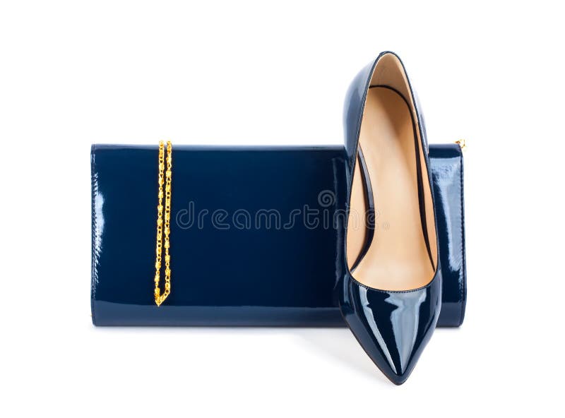 Beautiful Blue Shoes with Clutches on Isolated Background Stock Photo