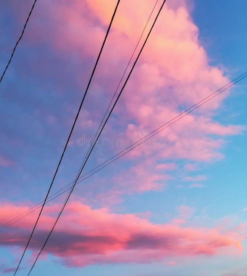 Blue Sky With Pink And Orange Clouds Aesthetic Tumblr Background Wallpaper  With Fairy Lights Stock Image - Image Of Christmas, Decor: 172327487