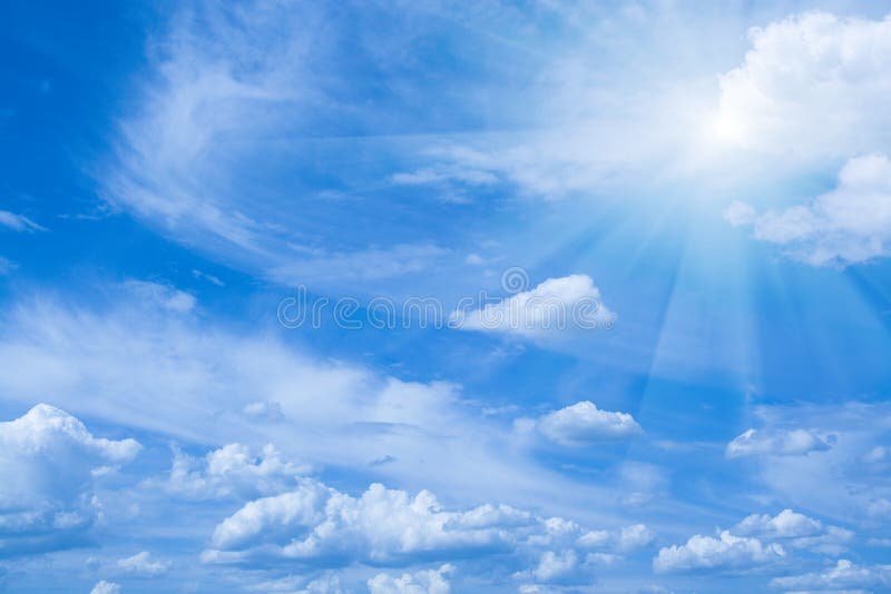Beautiful Blue Sky and Sun Rays. Horizontal View. Stock Photo - Image of  heavens, summer: 8489540