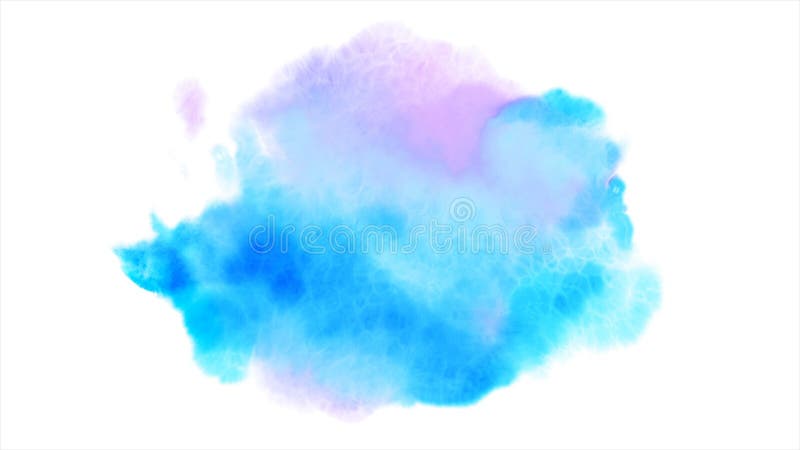 Beautiful blue spot appears on a white background. Cyan and pink paints spreads on paper forming a blot.