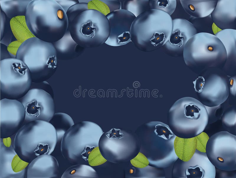 Beautiful Blueberry Background. 3d Fresh Realistic Berry. Macro Texture Blueberry With Green