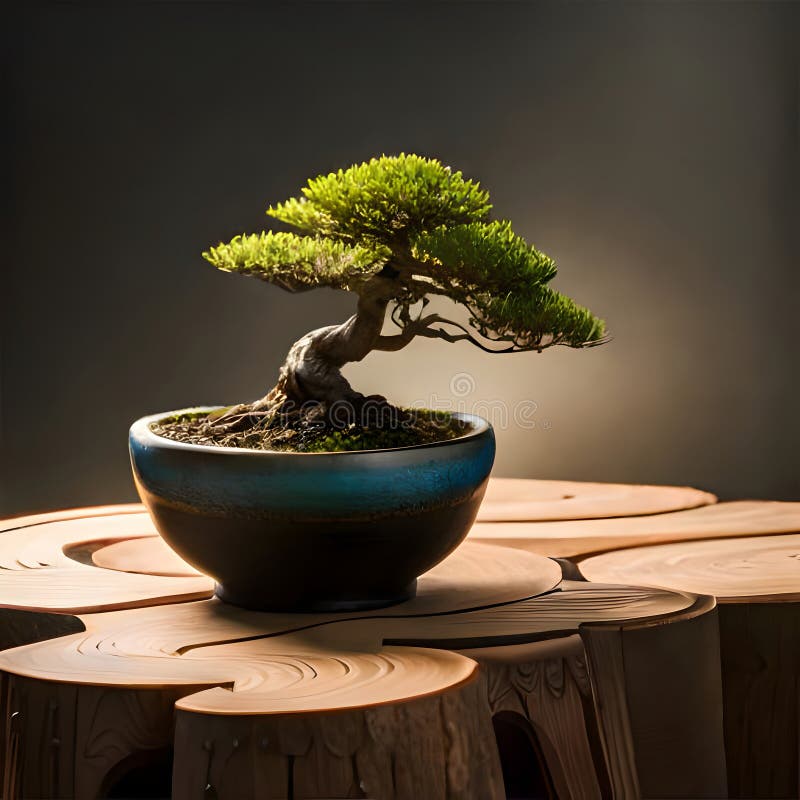 Beautiful Bonsai Plant in a Pot Ai Generated Image Stock Illustration