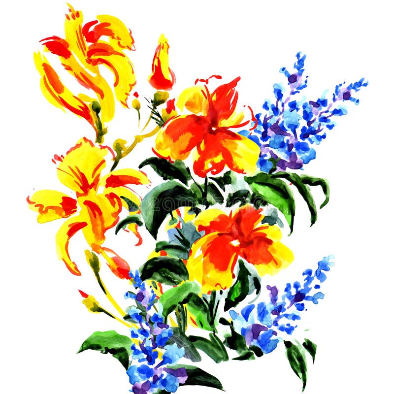 Beautiful bouquet of bright flowers isolated vector illustration Beautiful bouquet of bright flowers isolated vector illustration