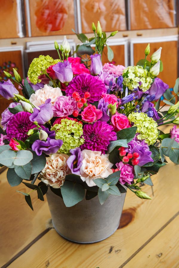 Beautiful Bouquet In A Bucket Stock Image - Image of petal ...