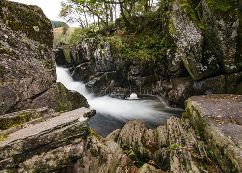Beautiful Braklynn waterfall in Scotland stock photos