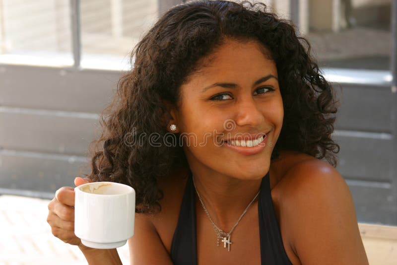 Brazilian Beach Girls Porn - Beautiful Brazilian Woman Having a Coffee Stock Photo - Image of dark,  curly: 172382