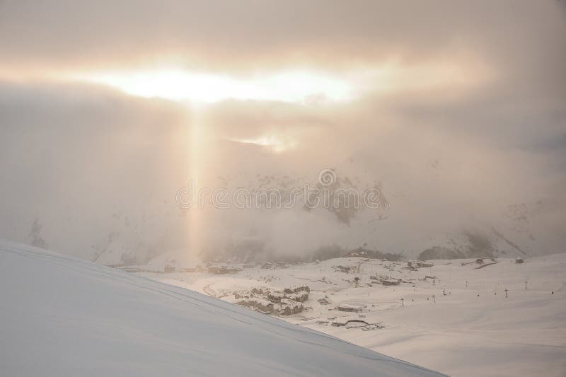 A beautiful breathtaking landscape of the village in Gudauri, Georgia royalty free stock photo A beautiful breathtaking landscape of the village in Gudauri, Georgia royalty free stock photo
