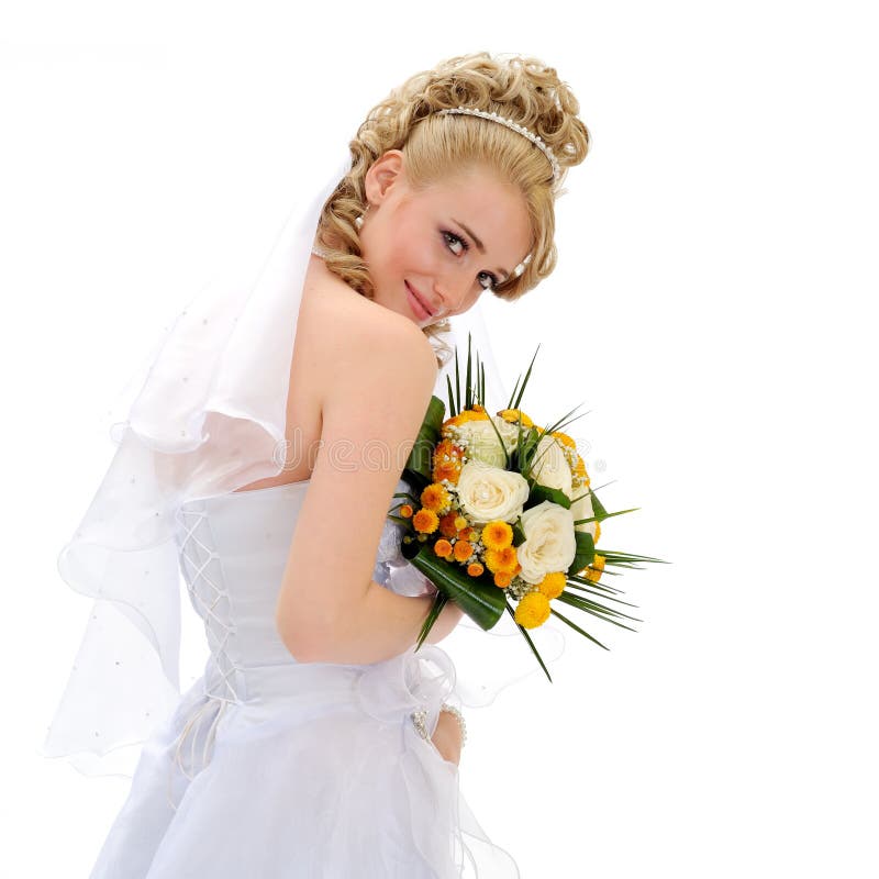 Beautiful bride isolated on white royalty free stock photo Beautiful bride isolated on white royalty free stock photo
