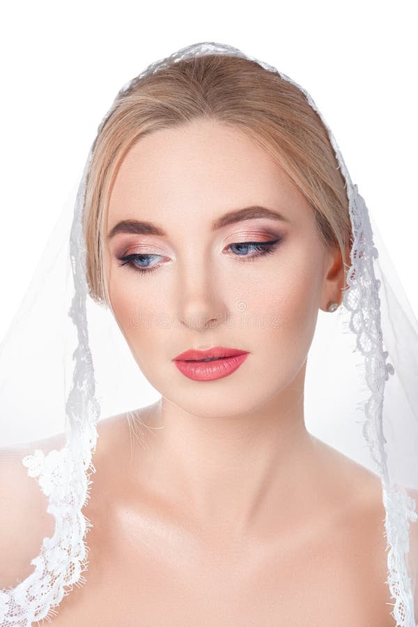 Girl with Wedding Makeup Isolated on White Stock Photo - Image of ...