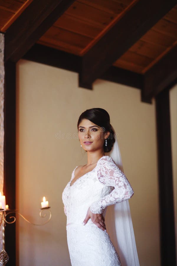 Beautiful Bride is Wearing a Wedding Dress. Female Portrait in Bridal ...