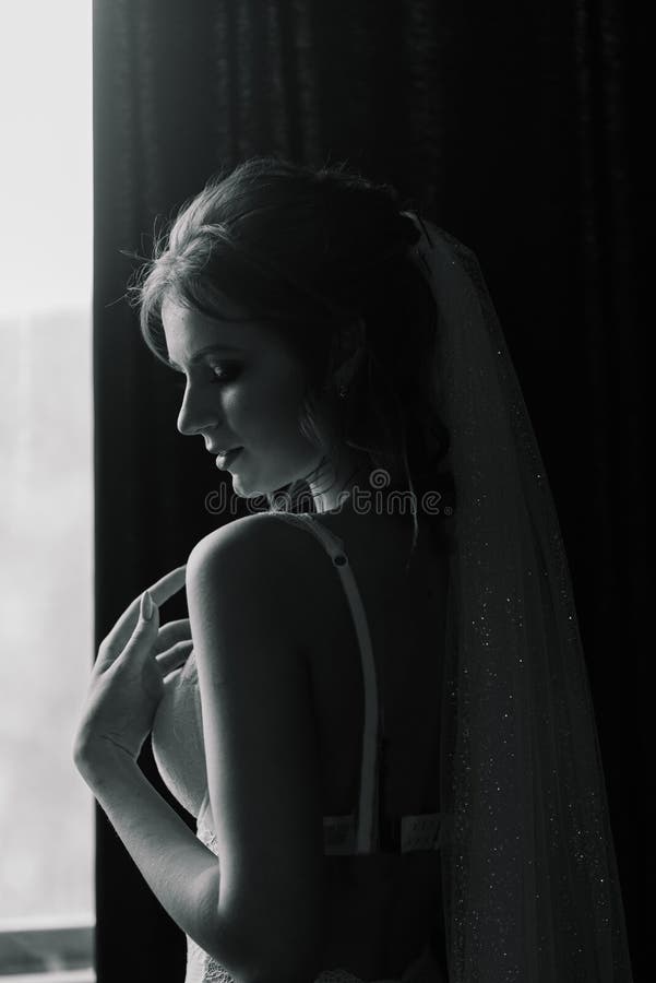 Beautiful Bride In White Lingerie Lying On The Bed In Her Bedroom Stock Image Image Of