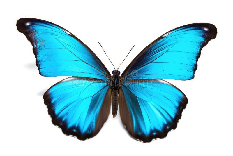 Beautiful Bright Blue Butterfly Isolated on White Background, AI