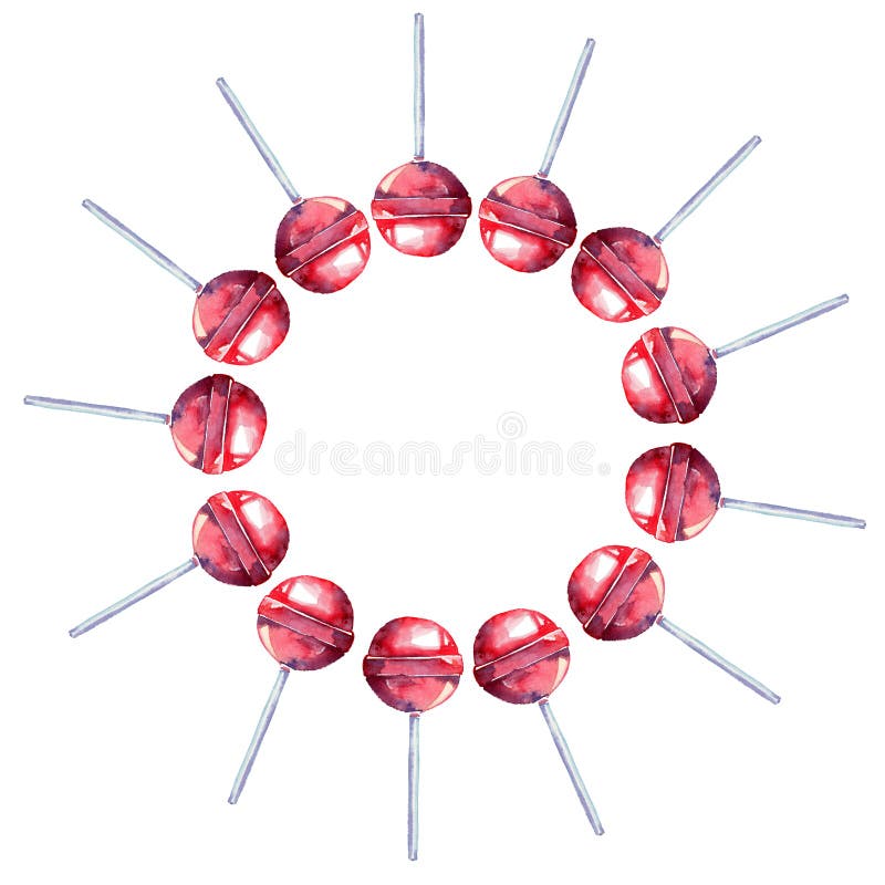 Beautiful bright delicious tasty yummy cute lovely summer dessert sweet red and pink candies on a sticks located in a circle