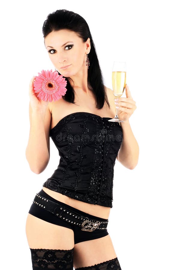 Beautiful brunette with a champagne glass