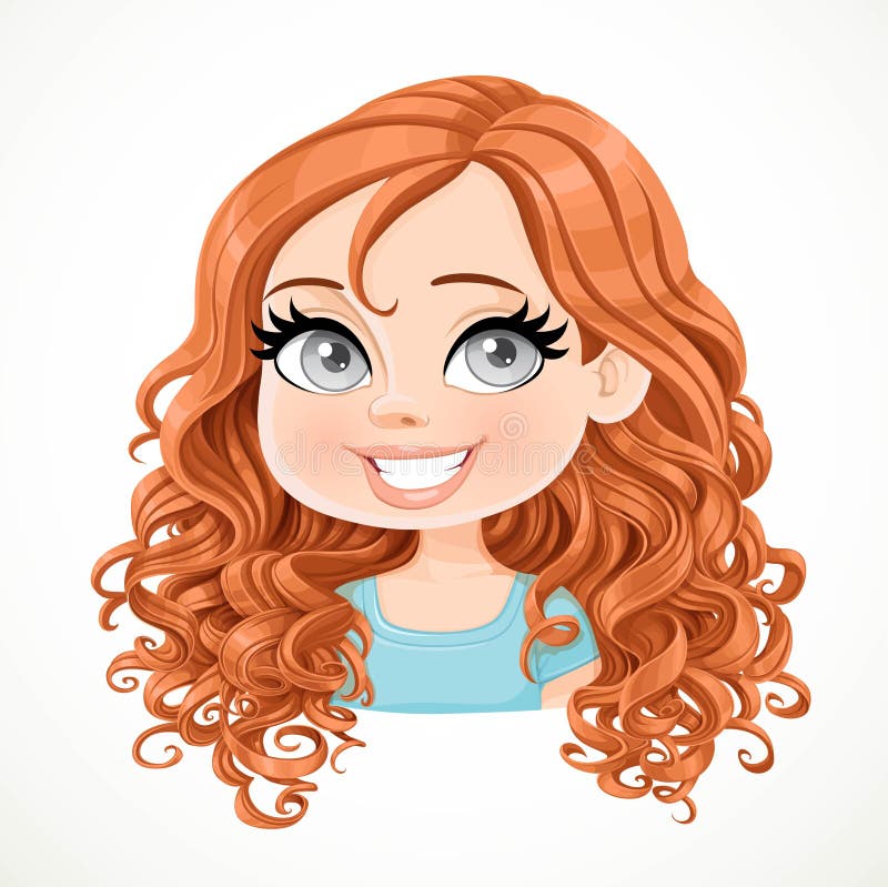 Beautiful brunette girl with magnificent brown curly hair portrait vector i...