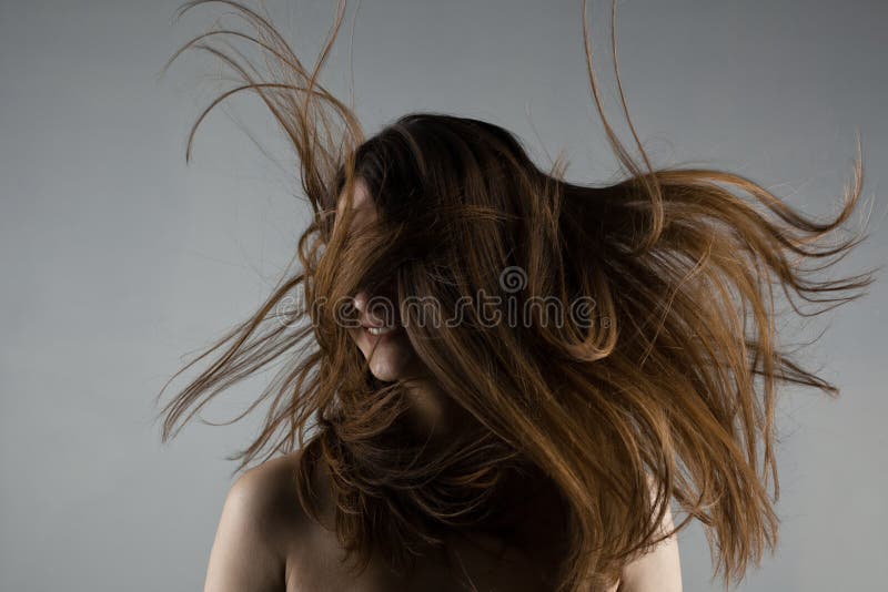 Beautiful Brunette Girl With Windy Hair Stock Photo - Image of elegant ...