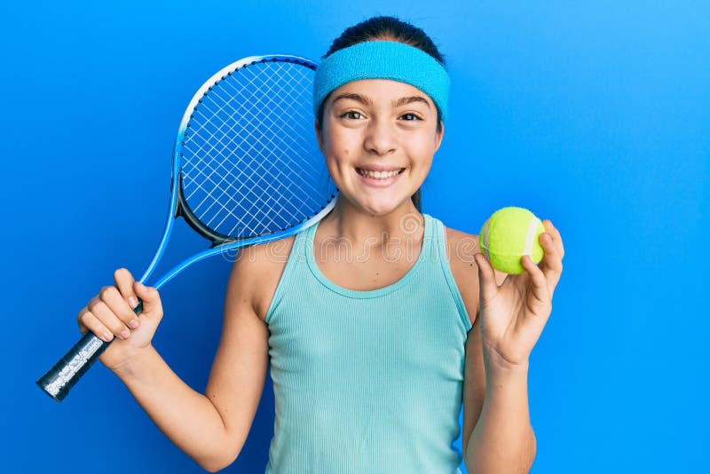 Beautiful Brunette Little Girl Playing Tennis Holding Racket and Ball  Celebrating Crazy and Amazed for Success with Open Eyes Stock Photo - Image  of lifestyle, female: 226036690