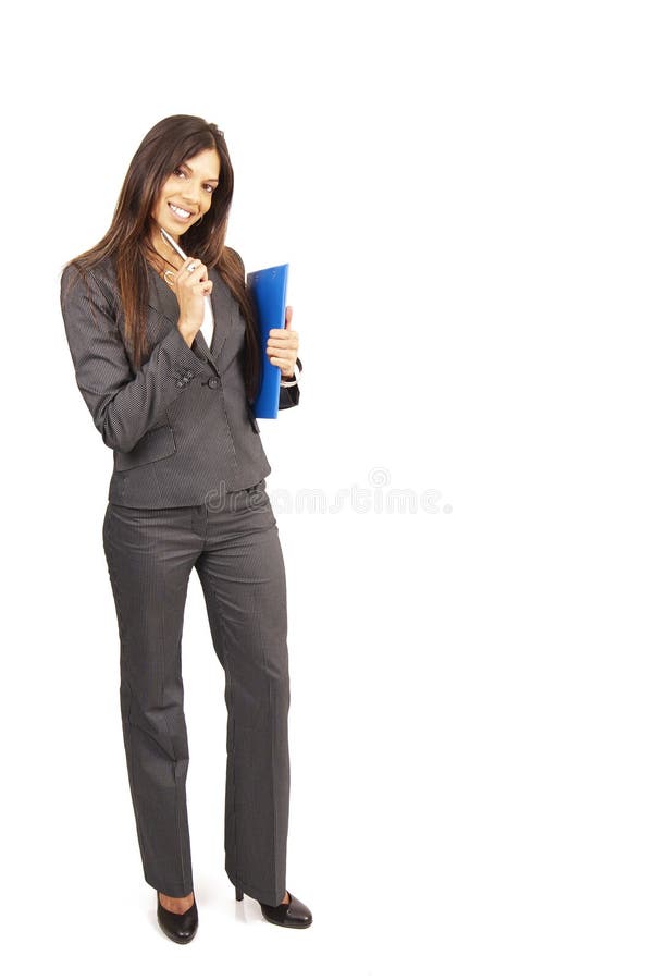 Beautiful brunette woman holding a clipboard